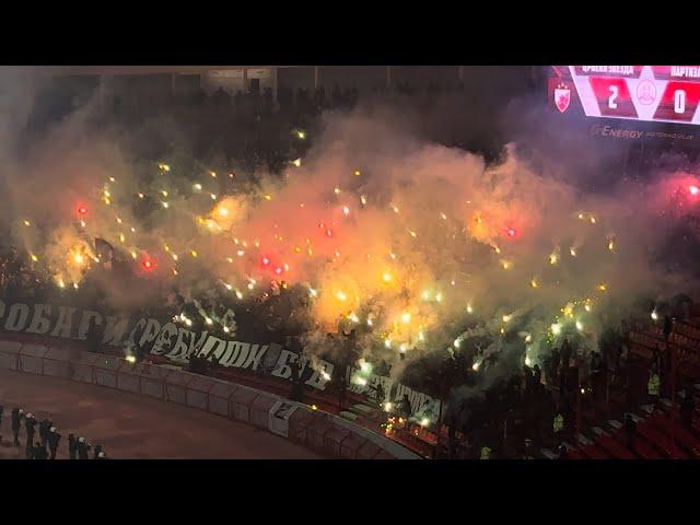 Grobari navijanje na derbiju + piro šou (Crvena zvezda - Partizan, 24.04.2024)