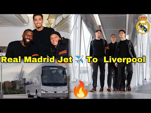 Real Madrid Stars Traveling to Liverpool ️Mbappe,Bellingham,Arda Guler on Board,Vinicius absent