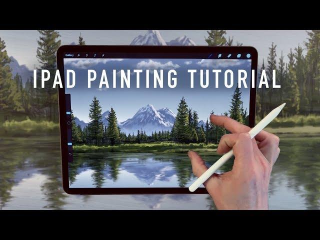 IPAD PAINTING TUTORIAL - Mountain and tree landscape art in Procreate