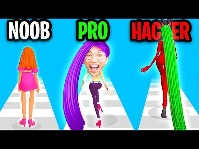 Can We Go NOOB vs PRO vs HACKER In HAIR CHALLENGE APP!? (MAX LEVEL!!)