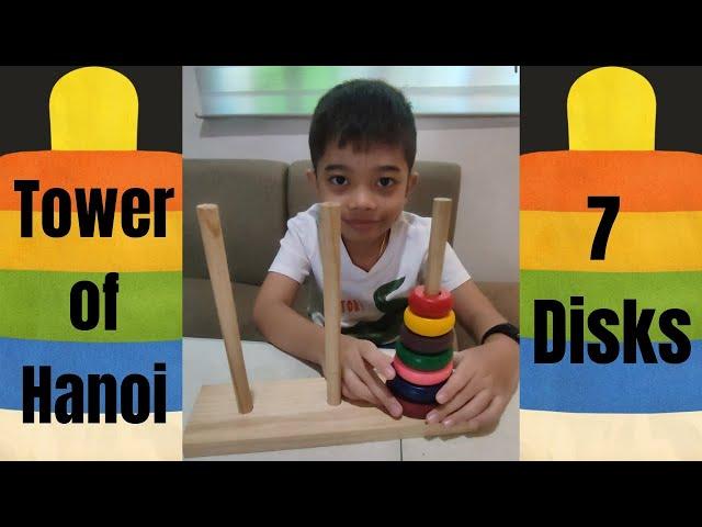 Solving 7 Disks Tower of Hanoi in 127 moves! #towerofhanoi kids  #woodentoys #mathgames #mathpuzzles