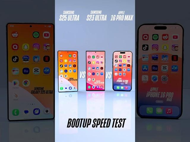 Samsung S25 Ultra vs S23 Ultra vs iPhone 16 Pro Max Bootup speed test #s25ultra #s24ultra #16promax