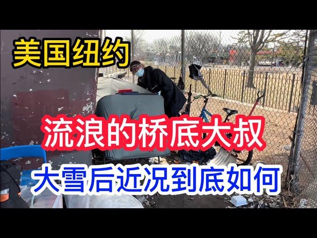 纽约法拉盛华人社区 流浪在桥底的大叔 大雪过后是否还好