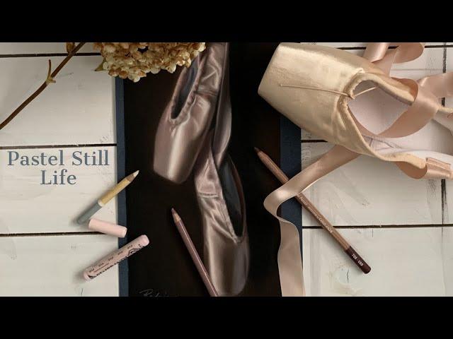 Drawing Pink Satin Ballet Shoes in Soft Pastel and Pastel Pencils  (Still Life Time Lapse)