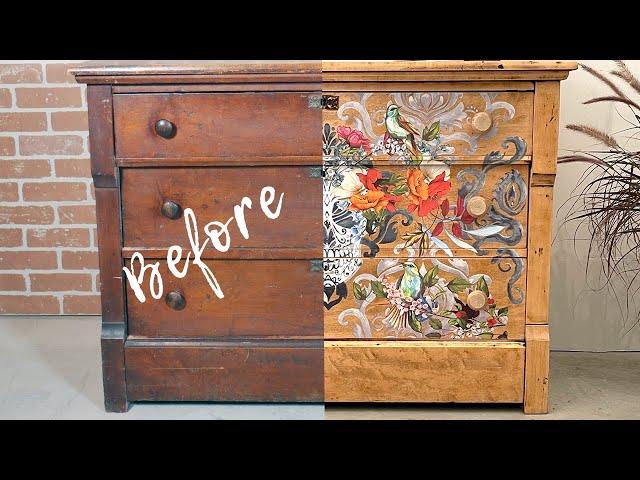 Hand Painting with Chalk Paint +  Stencilling with Glass Bead Gel  |  Wood Dresser Makeover Part 2