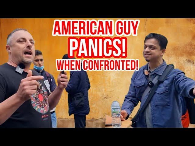 American Guy panics when confronted! Mansur Vs American Christian | Speakers Corner | Hyde Park