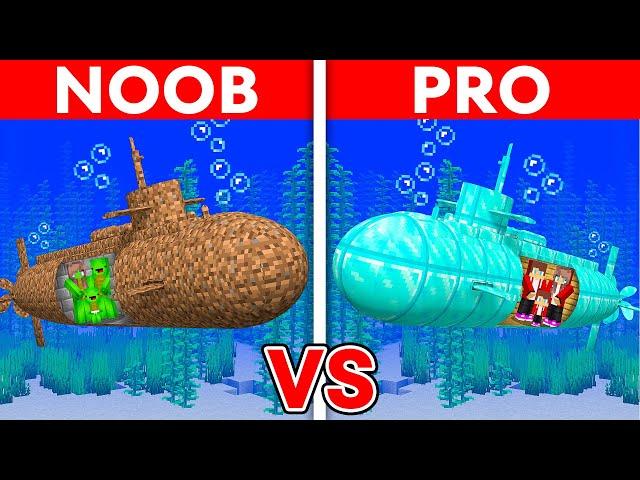 MIKEY vs JJ Family: NOOB vs PRO: SUBMARINE HOUSE Build Challenge in Minecraft