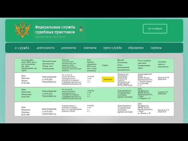 Банк данных исполнительных производств ФССП России