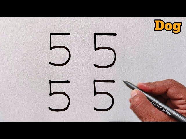 How to draw dog Easy | dog drawing from number 5555 | drawing with number