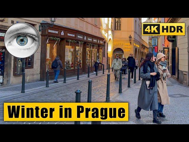 Winter Walking Tour in Prague center  Czech Republic 4k HDR ASMR