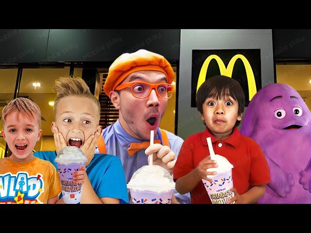 Ryan's World and Blippi Fun World and Vlad and Niki try Grimace Shake Challenge in Real Life!