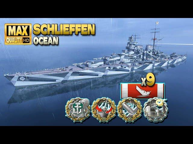 Battleship Schlieffen: 9 ships destroyed on map Ocean - World of Warships