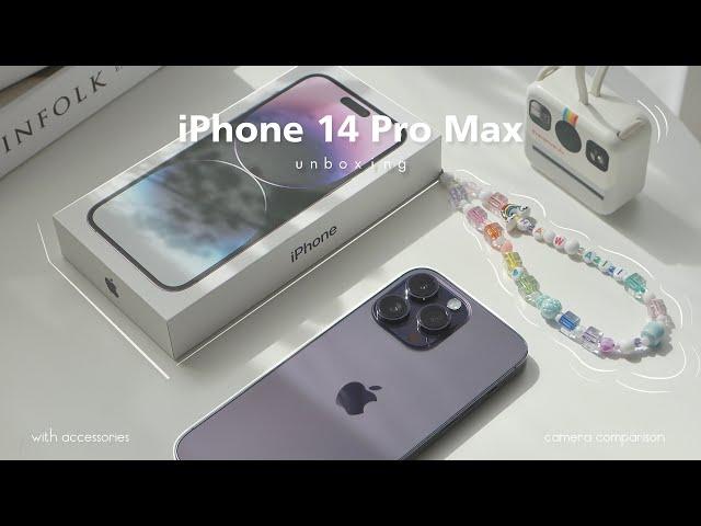 iPhone 14 Pro Max ( deep purple ) unboxing  with MagSafe Leather Case, accessories & camera test 