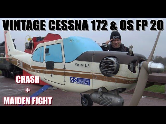 CESSNA 172 vintage balsa RC plane with OS FP 20 glow engine CRASH/MAIDEN FIGHT