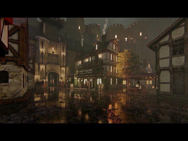 Medieval Ambience : Medieval Castle Rain 8 Hours | Horses, Carriage | Relaxation and Sleep