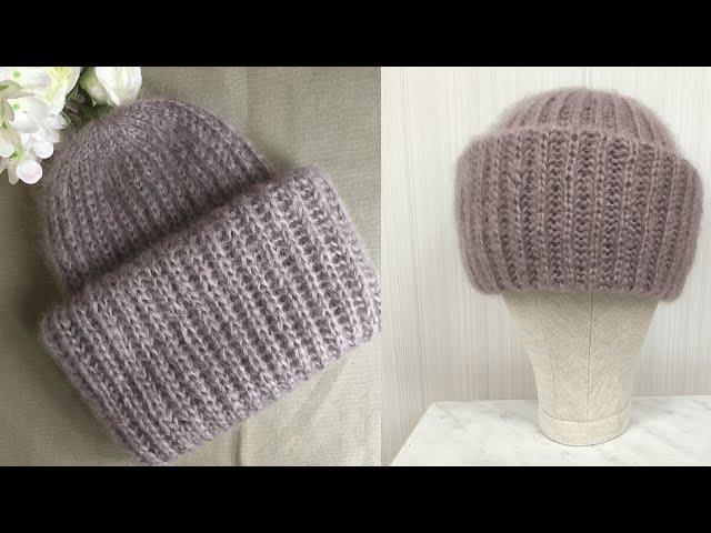 ВСЕГДА В МОДЕ! ВЯЗАНАЯ ШАПКА ИЗ МОХЕРА "ТАКОРИ" С ДВОЙНЫМ ОТВОРОТОМ ! KNITTED HAT