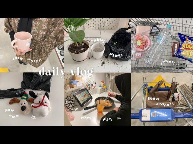 Daily vlog: productive day!, work out, grocery, making plant, ikea , unboxing, cozy night, ramen