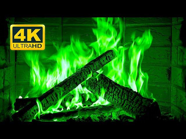  Halloween Fireplace 4K (12 HOURS). Magic Fireplace with green flames. Fireplace Burning 4K