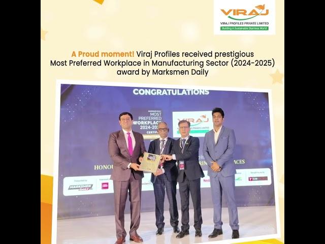 Marksmen Daily Honors Viraj Profiles with the Most Preferred Workplace in the Manufacturing Sector