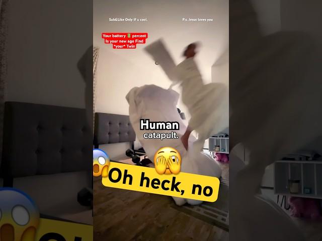 They built a full human catapult to launch out of bed and I’m 94% it's game over ‍ Human catapult