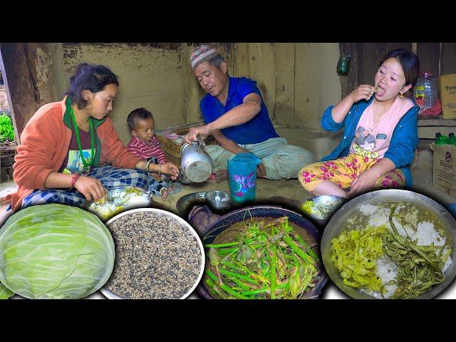 Vegetable Recipe || Cabbage (Banda Gobi ) & Other Veg Recipe with rice Cooking and eating in village