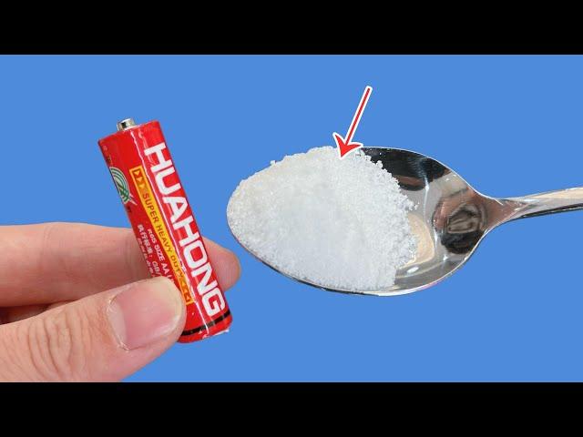 Revive Dead Batteries with Just One Spoon of Salt ! 塩を一さじで古い電池が復活！ 소금 한 스푼으로 헌 배터리 되살리기! 一勺盐，旧电池瞬间复活