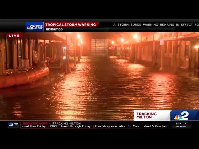 Streets of downtown Fort Myers flooded during Hurricane Milton