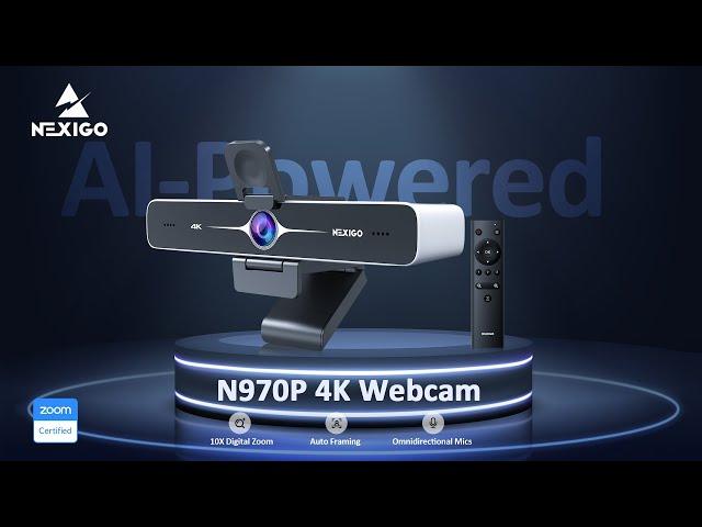 NexiGo N970P 4K Webcam with Flash Memory and Al-Powered Auto-Framing for Video Conferencing