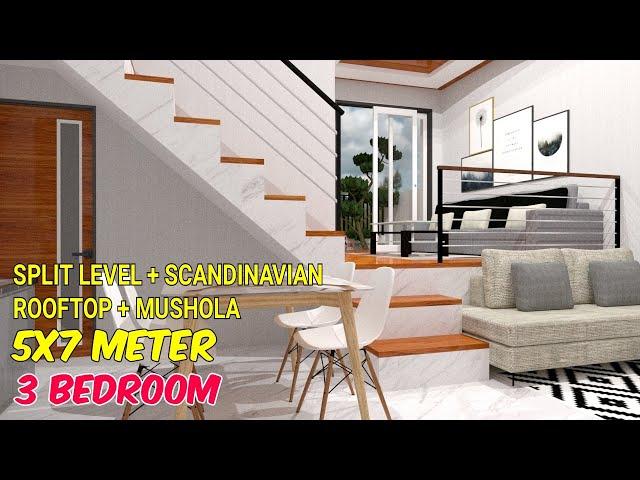 Rumah Dilahan 5x7 Konsep Split Level Dengan 3 Kamar dan Rooftop