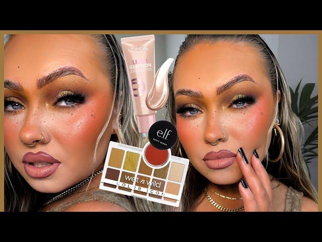 Drugstore GOLDEN  Summer Glam…With an Olive Green pop 🫒 Affordable makeup tutorial