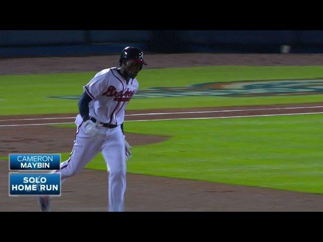 NYM@ATL: Maybin hits a leadoff home run to center