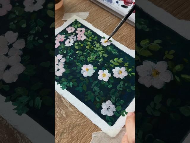 easy wild rose painting- New gouache paints 