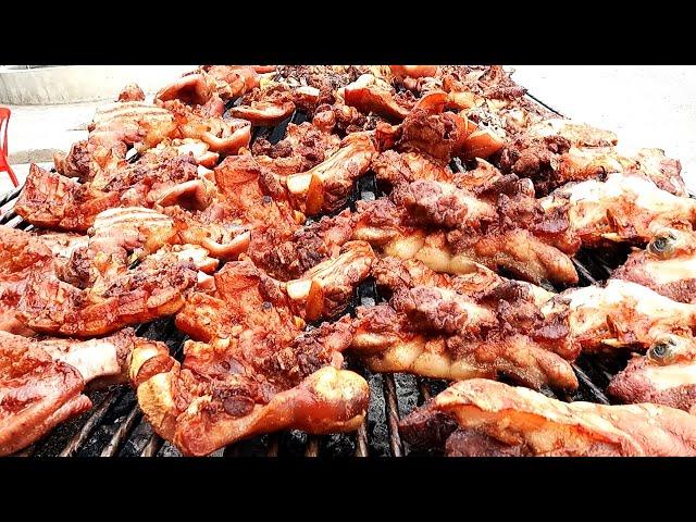 Pork ear on charcoal $2.50 per box! Cambodian street food