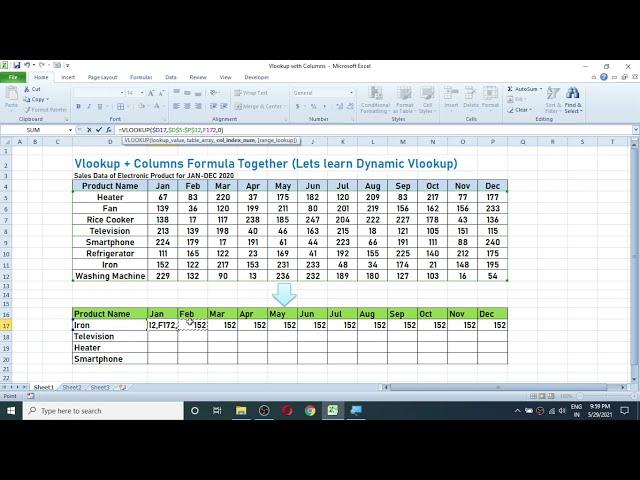 Vlookup with Columns Formula in Excel | Dynamic Vlookup | Automate Column Index Number in Vlookup