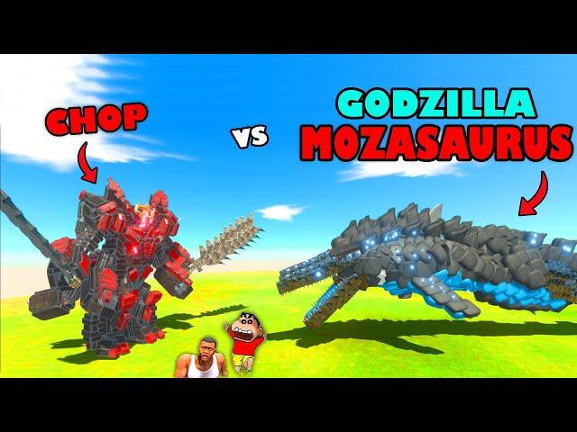 GODZILLA MOSASAURUS vs CHOP in Animal Revolt Battle Simulator with SHINCHAN and PINCHAN