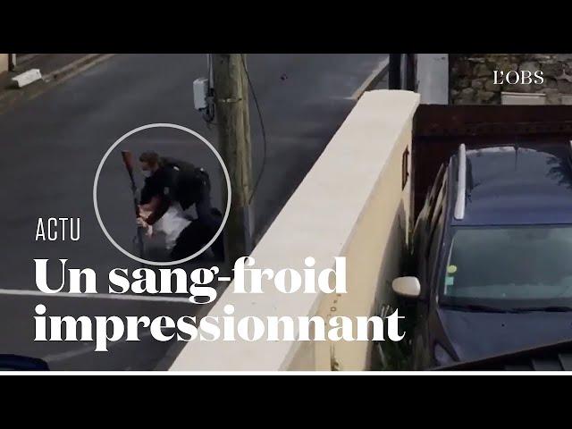 French Gendarmes capture a gun carrying madwoman