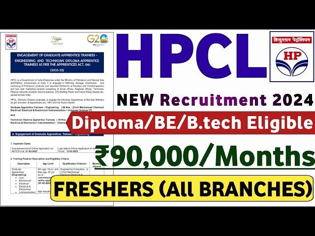 HPCL RECRUITMENT 2024 | FRESHER | DIPLOMA/BE/BTECH | HPCL VACANCY JOBS 2024 | JOB VACANCY 2024 | CV