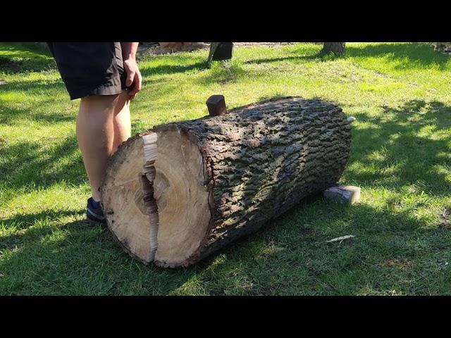 055 Spliting maple log with basic tools - ASMR woodworking