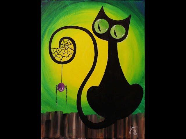 Spooky the Cat Step by Step Acrylic Painting on Canvas for Beginners