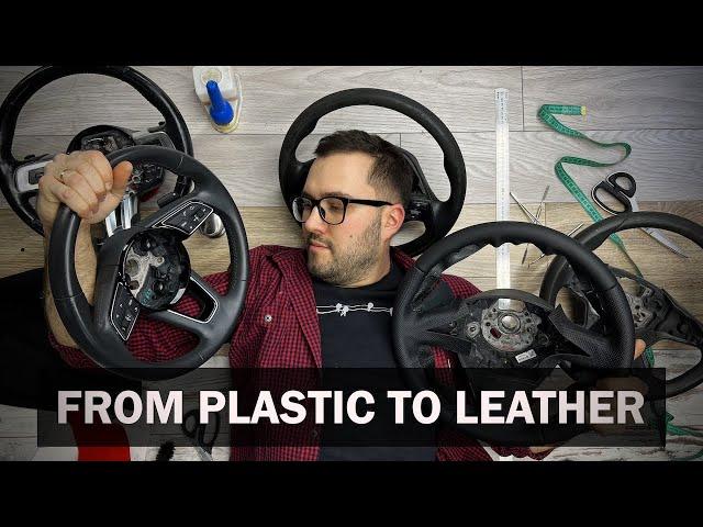 How cover plastic steering wheel into GENUINE LEATHER. process in leather workshop Chevrolet Malibu.