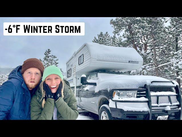 Surviving a WINTER STORM Living In A TRUCK CAMPER | Does Our Heater Work at -6ºF? Coldest Night Ever