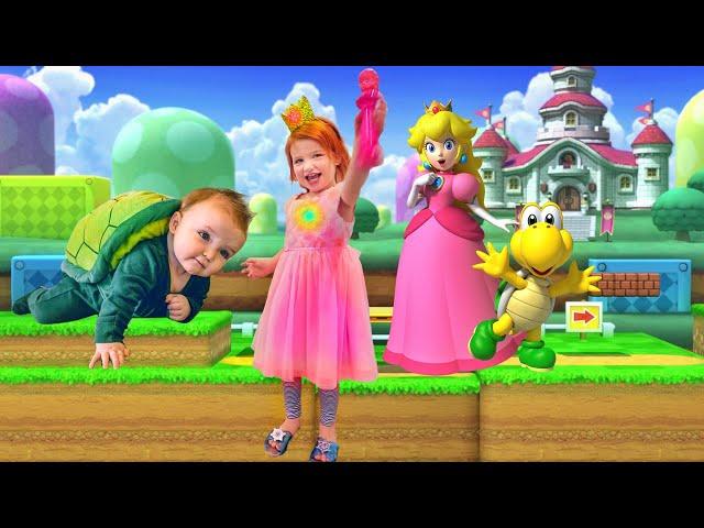 PRINCESS PEACH pretend play with Mystery Guest baby brother