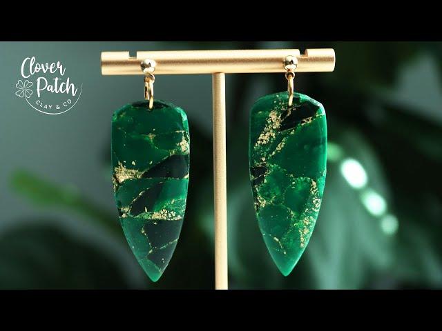 Emerald Green Faux Stone Polymer Clay Earrings DIY | Polymer Clay Earrings For Beginners