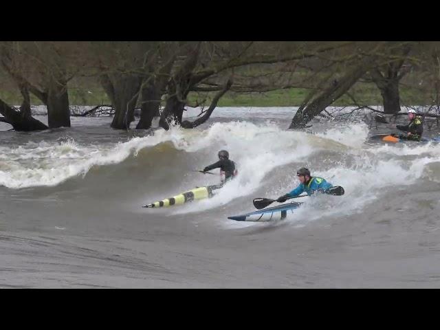 White water kayaking at Sawley Weir on the river trent