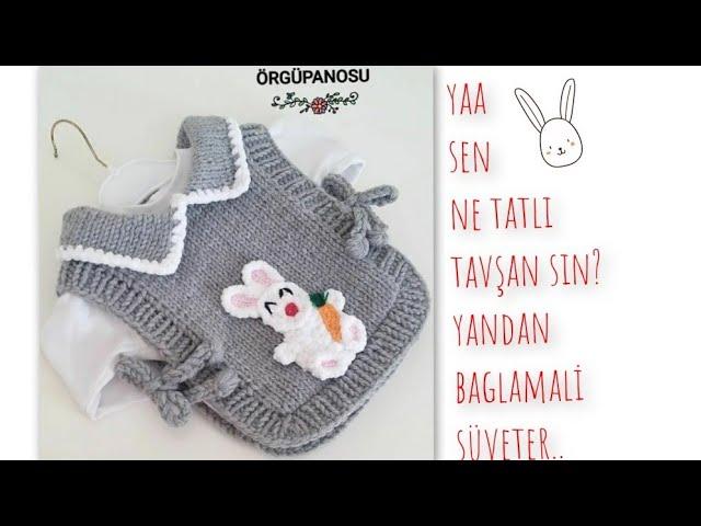 Tavşan figürlü & Yakalı & Yandan baglamalı& Dikişsiz bebek süveter modeli 