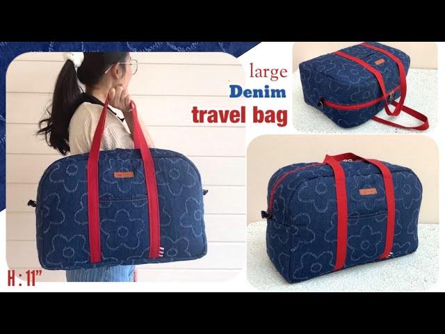 sewing diy a large denim travel bag tutorial, how to sew a large denim travel bag patterns