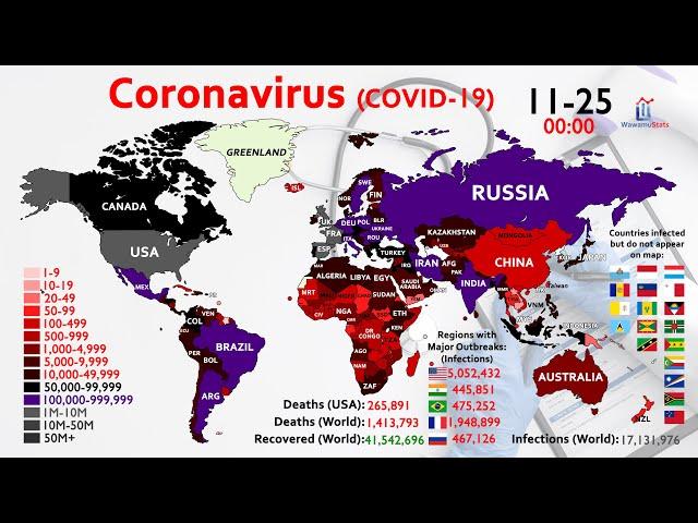 60 Million Coronavirus Cases + 1.4 Million Deaths Worldwide (Map Timelapse)
