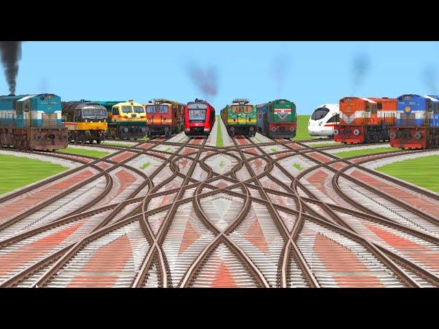 10 Trainz crossing At Bumpy Daimond 3D Railraod Round Tracks// train videos Indian railways