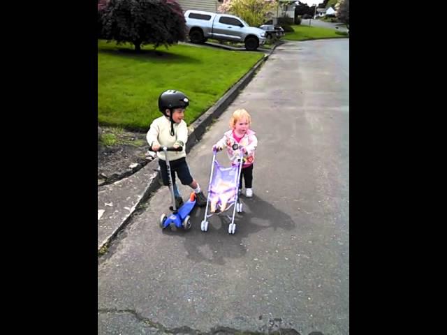 Baby takes a hit on her first walk