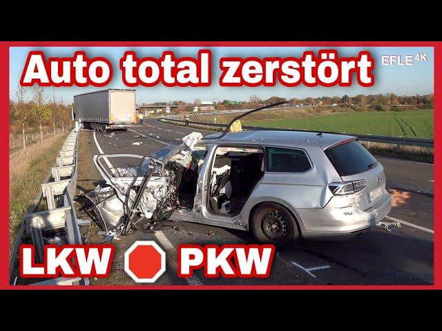 Tödlicher Verkehrsunfall auf B87 bei Eilenburg ️ PKW nach Zusammenstoß mit LKW total zerstört 